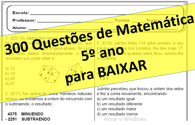 300 QUESTÕES DE MATEMÁTICA 5º ANO PARA BAIXAR