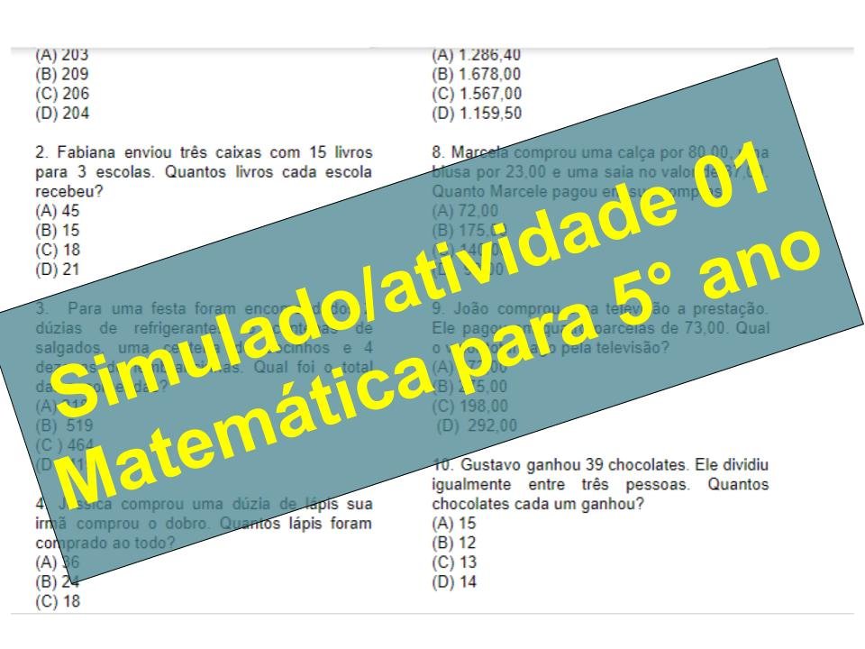 Simulado2Fatividade 01 de Matemática para 5° ano