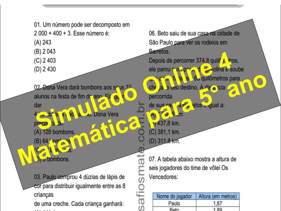 Simulado2Fatividade 04 de Matemática para 4º ano 4