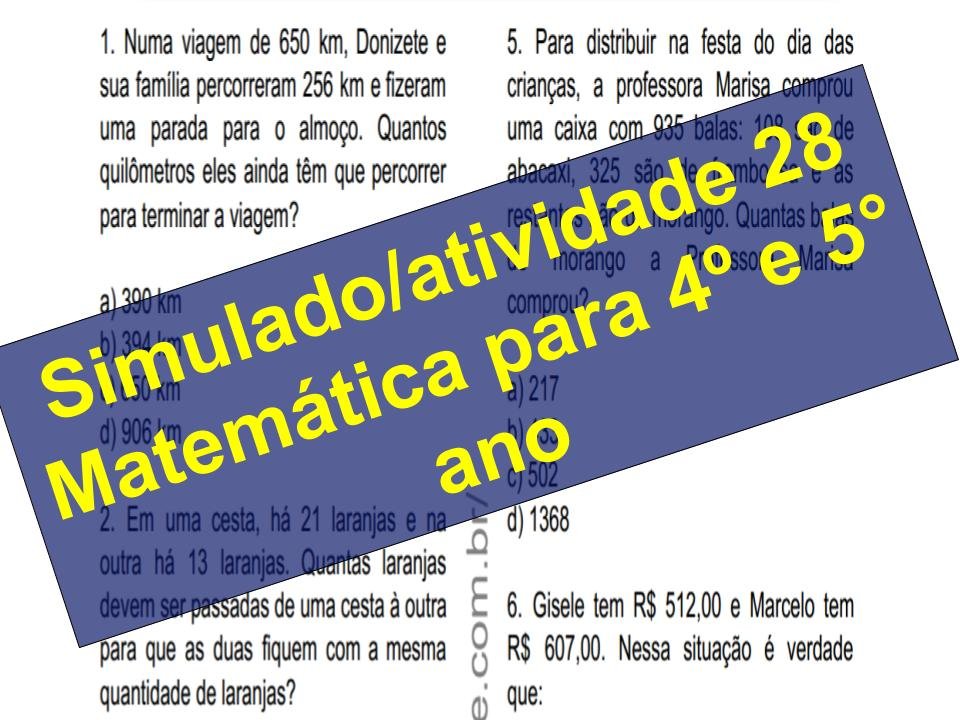 Simulado2Fatividade 28 Matemática para 4º e 5° ano