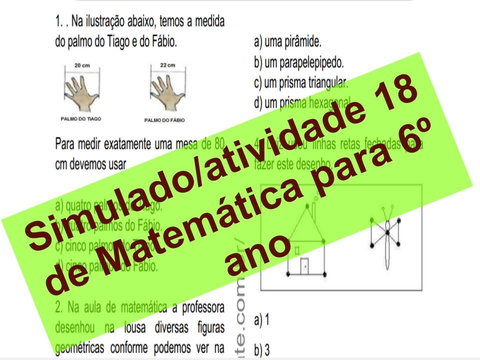 Simulado atividade 18 de Matemática para 6º ano