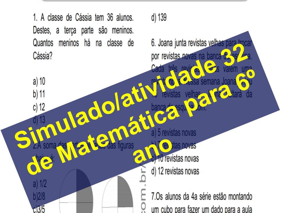 Simulado2Fatividade 32 de Matemática para 6º ano