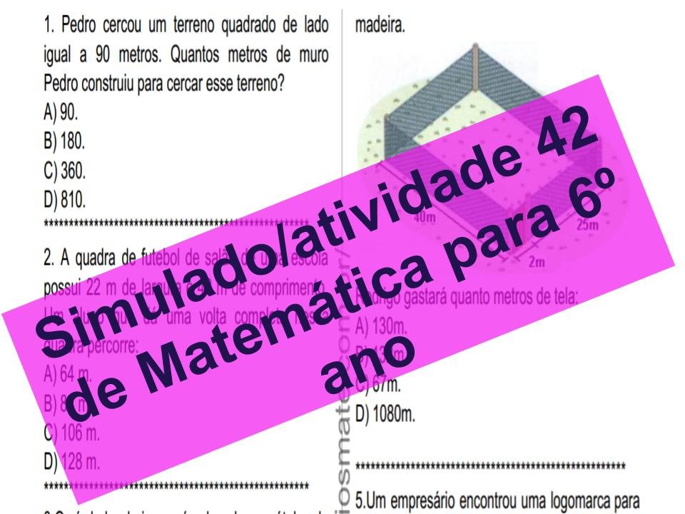 Simulado atividade 42 de Matemática para 6º ano