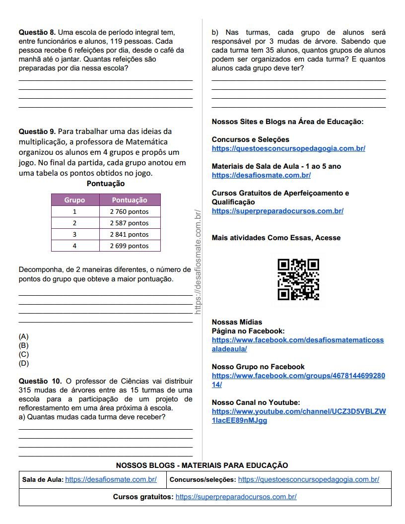 Atividade Matemática 4 ano Questões Para Revisãojpg Page2