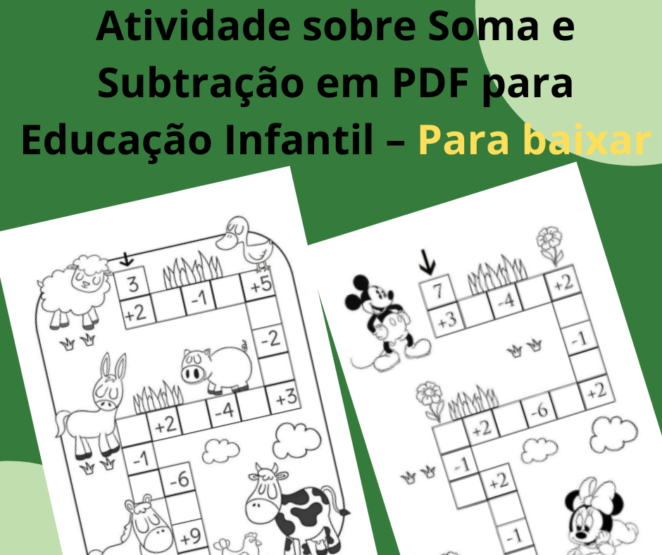 Atividade sobre Soma e Subtracao em PDF para Educacao Infantil – Para